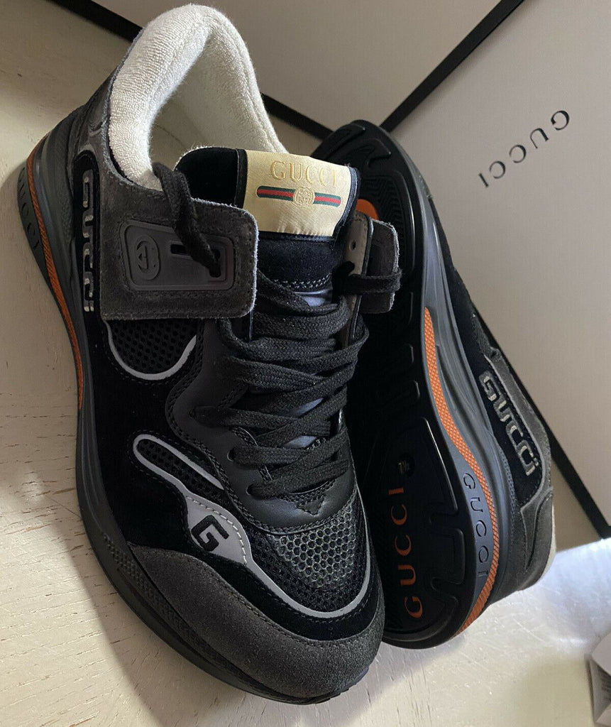 Neue Gucci Herren-Leder-Sneakers, Schuhe, Schwarz, 8,5 US (7,5 UK), Italien