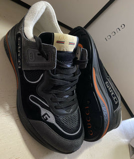 Neue Gucci Herren-Leder-Sneakers, Schuhe, Schwarz, 8,5 US (7,5 UK), Italien