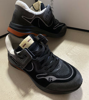 Neue Gucci Herren-Leder-Sneakers, Schuhe, Schwarz, 8,5 US (7,5 UK), Italien