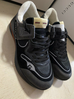 Neue Gucci Herren-Leder-Sneakers, Schuhe, Schwarz, 8,5 US (7,5 UK), Italien
