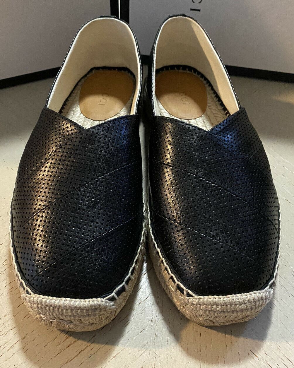 New Gucci Men Leather Espadrille Shoes Black 8 US/7 UK
