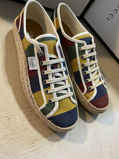 New Gucci Men Canvas Espadrille Shoes Multicolor 9 US/8 UK Italy
