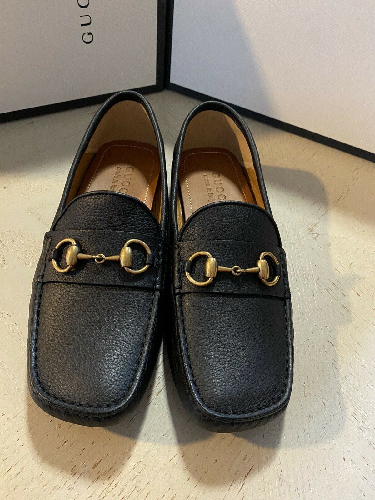 Neue Gucci Herren Leder Driver Loafers Schuhe Schwarz 7,5 US/6,5 UK Italien