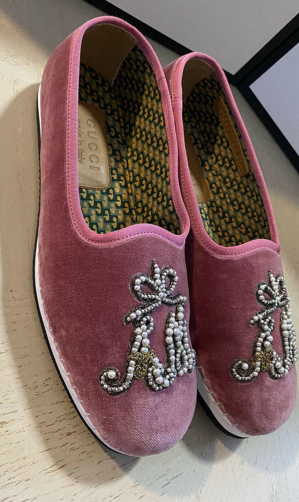 NIB 980 $ Gucci Herren-Loafer-Schuhe aus Samt, Rosa, 7,5 US / 6,5 UK, Italien