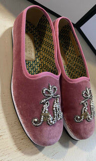 NIB 980 $ Gucci Herren-Loafer-Schuhe aus Samt, Rosa, 7,5 US / 6,5 UK, Italien