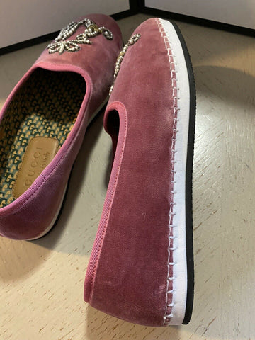 NIB $980 Мужские бархатные лоферы Gucci розовые 7,5 США / 6,5 Великобритания Италия