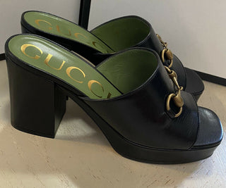 NIB Gucci Damen Leder GG Monogramm Sandalenschuhe Schwarz 8 US (38 Eu) Italien