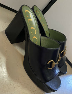 NIB Gucci Damen Leder GG Monogramm Sandalenschuhe Schwarz 8 US (38 Eu) Italien