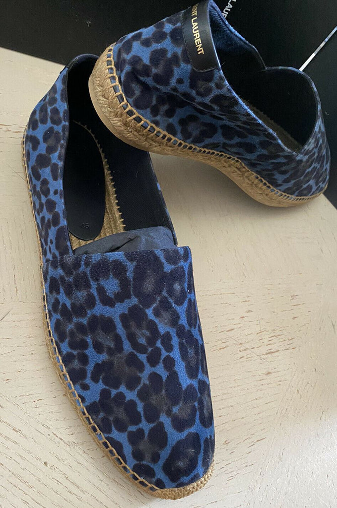 Neue Saint Laurent Herren Wildleder Vert Leopard Espadrille Schuhe Blau 12 US/45 Eu