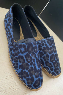 Neue Saint Laurent Herren Wildleder Vert Leopard Espadrille Schuhe Blau 12 US/45 Eu