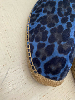 Neue Saint Laurent Herren Wildleder Vert Leopard Espadrille Schuhe Blau 12 US/45 Eu