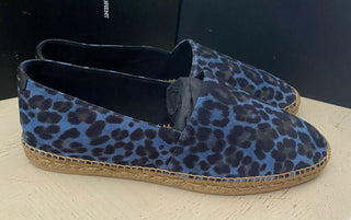Neue Saint Laurent Herren Wildleder Vert Leopard Espadrille Schuhe Blau 12 US/45 Eu