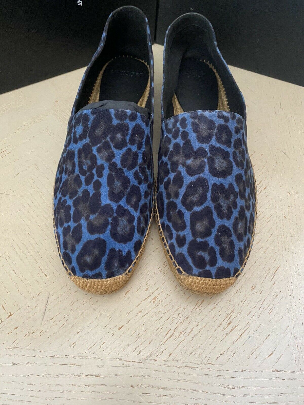 Neue Saint Laurent Herren Wildleder Vert Leopard Espadrille Schuhe Blau 12 US/45 Eu