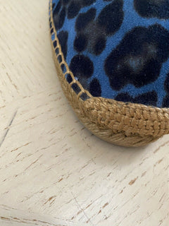 Neue Saint Laurent Herren Wildleder Vert Leopard Espadrille Schuhe Blau 12 US/45 Eu