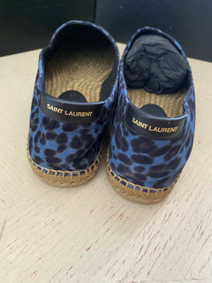 Neue Saint Laurent Herren Wildleder Vert Leopard Espadrille Schuhe Blau 12 US/45 Eu