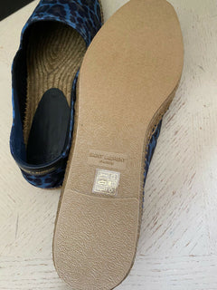 Neue Saint Laurent Herren Wildleder Vert Leopard Espadrille Schuhe Blau 12 US/45 Eu