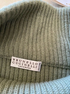 Neu $3345 Brunello Cucinelli Damen Rollkragenpullover aus Kaschmir mit Falten, Grün, 3XL