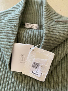 Neu $3345 Brunello Cucinelli Damen Rollkragenpullover aus Kaschmir mit Falten, Grün, 3XL