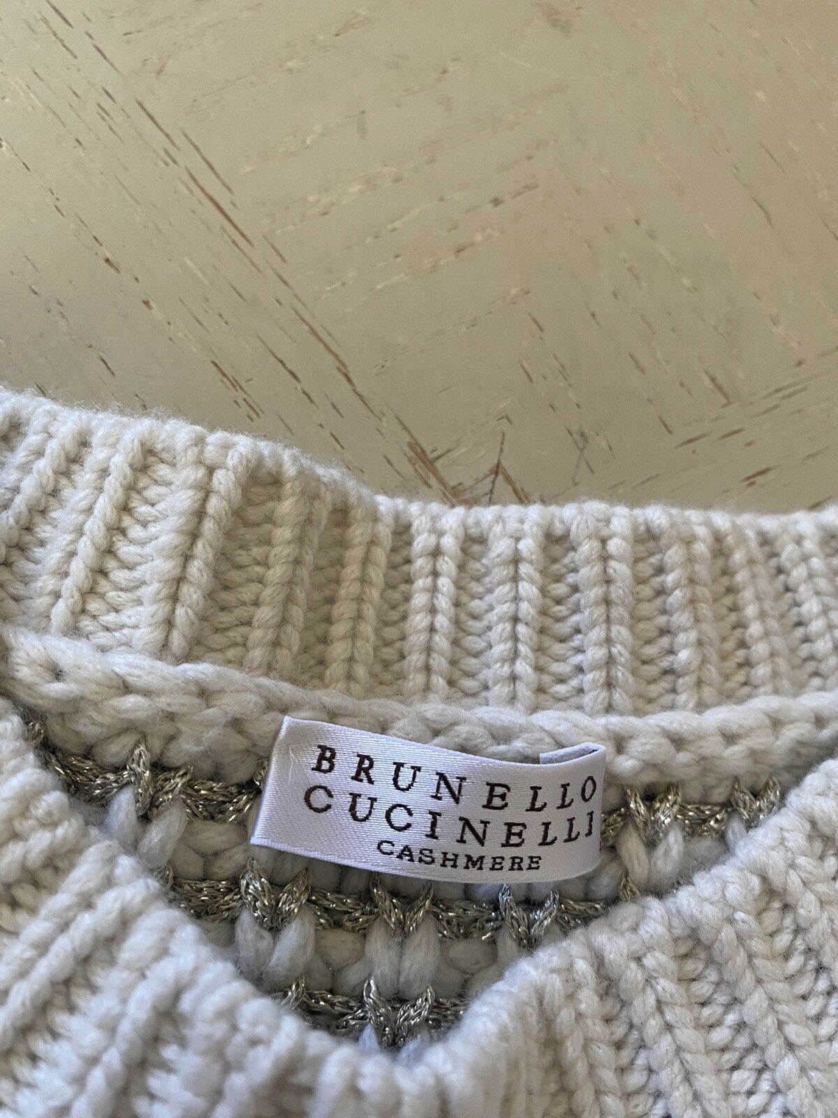 Neu $1995 Brunello Cucinelli Damen-Pullover aus gestreiftem Lurex-Wolle und Kaschmir Beige S