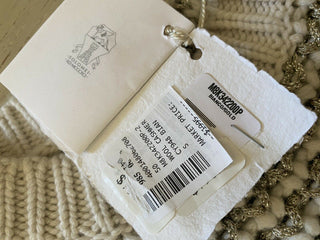 Neu $1995 Brunello Cucinelli Damen-Pullover aus gestreiftem Lurex-Wolle und Kaschmir Beige S