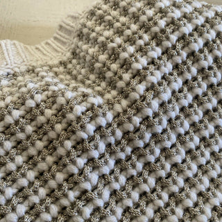 Neu $1995 Brunello Cucinelli Damen Lurex gestreifter Woll-Kaschmir-Pullover Beige XL