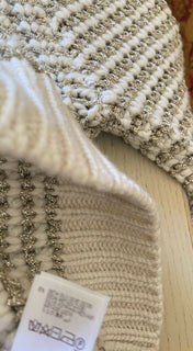 Neu $1995 Brunello Cucinelli Damen Lurex gestreifter Woll-Kaschmir-Pullover Beige XL