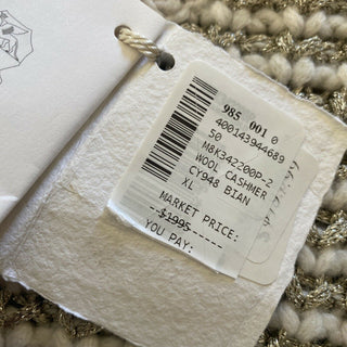 Neu $1995 Brunello Cucinelli Damen Lurex gestreifter Woll-Kaschmir-Pullover Beige XL