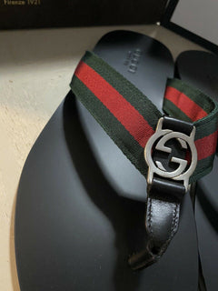 NIB Gucci Herren Sandalenschuhe Grün/Rot/Schwarz 8 US/7 UK