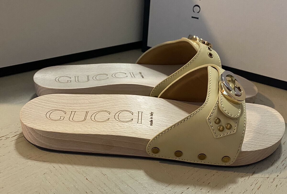 NIB Gucci Mens Leather/Wood Sandal Shoes White/cream 10.5 US/9.5 UK