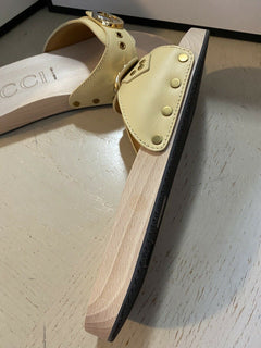 NIB Gucci Herren-Sandalen aus Leder/Holz, Weiß/Creme, 10,5 US/9,5 UK
