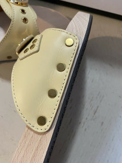NIB Gucci Herren-Sandalen aus Leder/Holz, Weiß/Creme, 10,5 US/9,5 UK