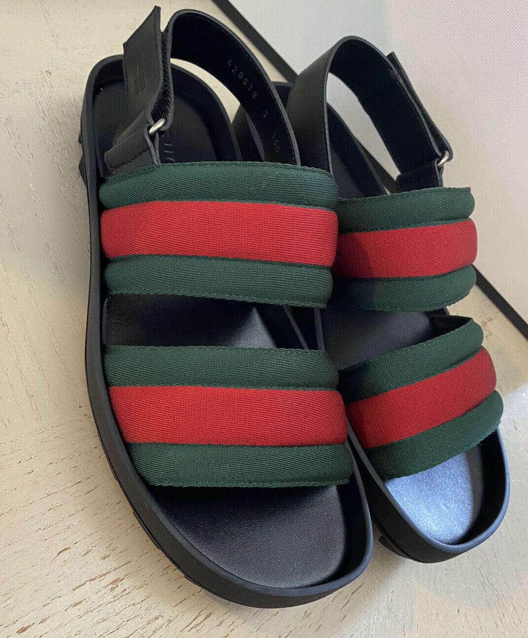 NIB Gucci Mens Sandal Shoes Green/Red/Black 8 US/7 UK Italy
