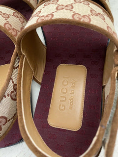 NIB Gucci Herren GG Monogram Sandale Schuhe Beige 9 US/8 UK Italien