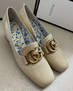 NIB $1495 Gucci Damen GG Leder Vernice Kristallschuhe Beige 9 US/39 Eu