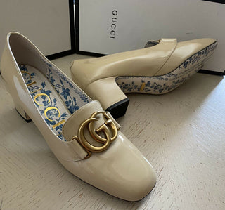 NIB $1495 Gucci Damen GG Leder Vernice Kristallschuhe Beige 9 US/39 Eu