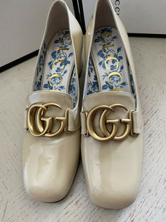 NIB $1495 Gucci Damen GG Leder Vernice Kristallschuhe Beige 9 US/39 Eu
