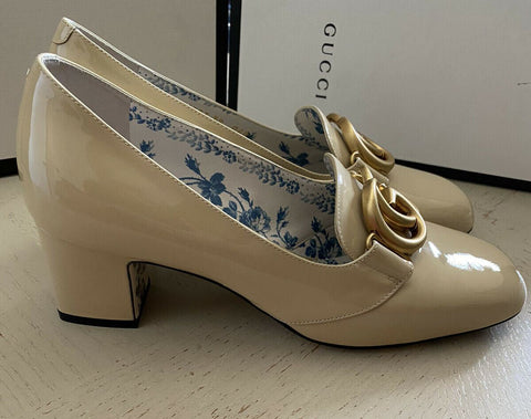 NIB $1495 Gucci Женские кожаные туфли с узором GG Vernice Crystal Shoes Бежевый 9 США/39 ЕС