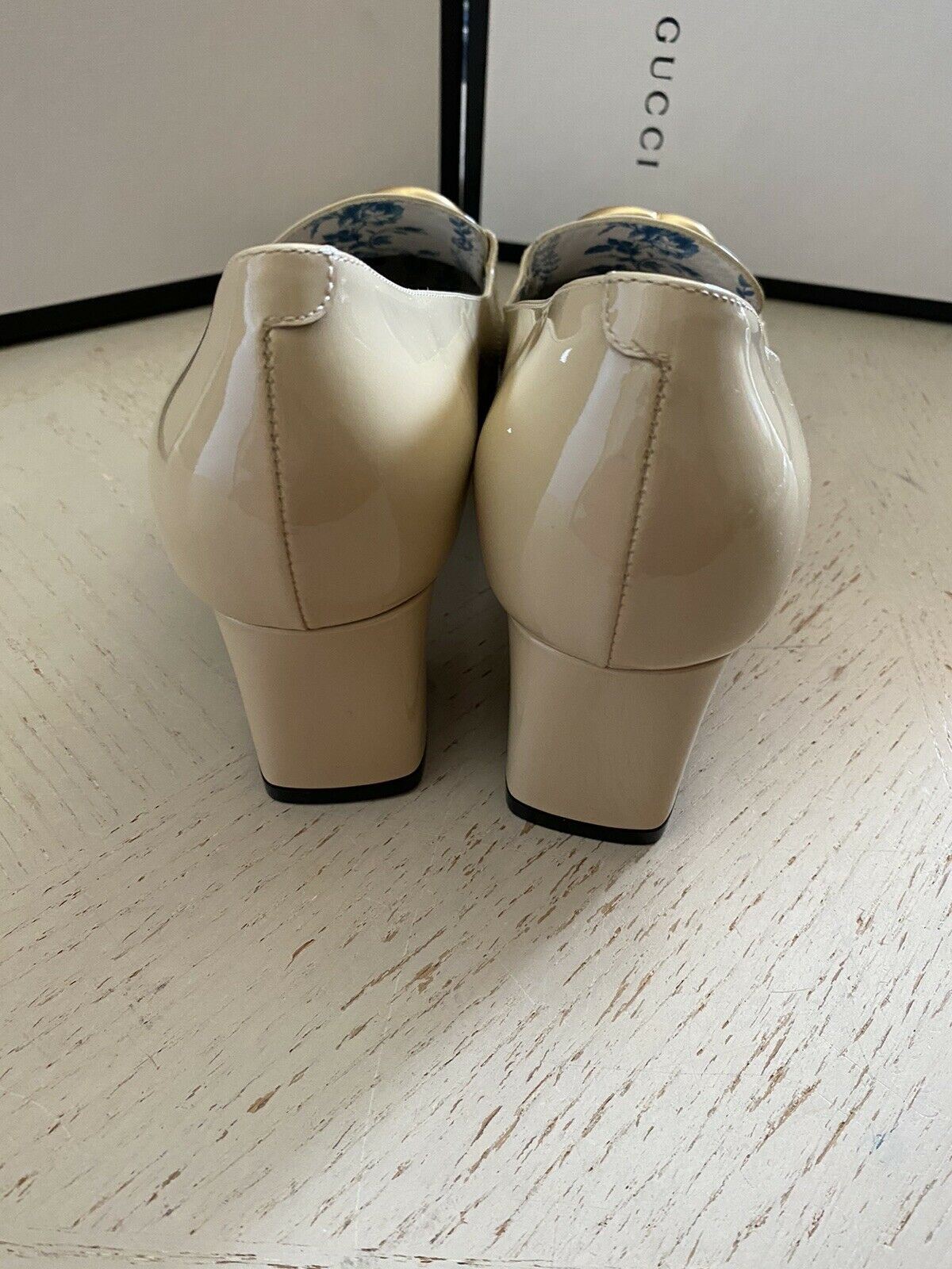 NIB $1495 Gucci Women GG Leather Vernice Crystal Shoes Beige 9 US/39 Eu