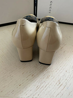 NIB $1495 Gucci Damen GG Leder Vernice Kristallschuhe Beige 9 US/39 Eu