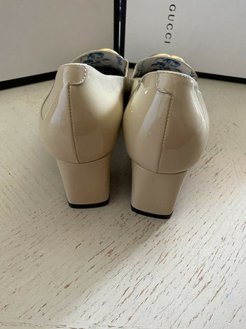 NIB $1495 Gucci Женские кожаные туфли с узором GG Vernice Crystal Shoes Бежевый 9 США/39 ЕС