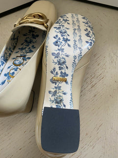 NIB $1495 Gucci Damen GG Leder Vernice Kristallschuhe Beige 9 US/39 Eu