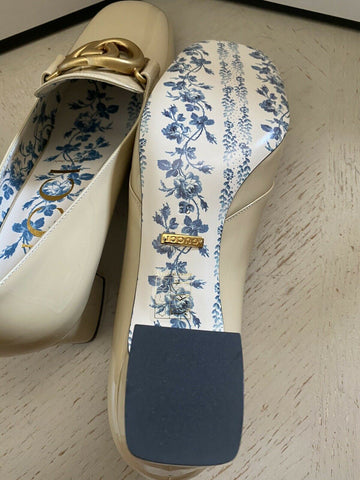 NIB $1495 Gucci Женские кожаные туфли с узором GG Vernice Crystal Shoes Бежевый 9 США/39 ЕС
