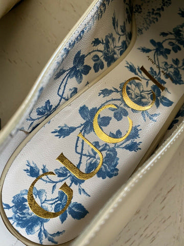 NIB $1495 Gucci Женские кожаные туфли с узором GG Vernice Crystal Shoes Бежевый 9 США/39 ЕС