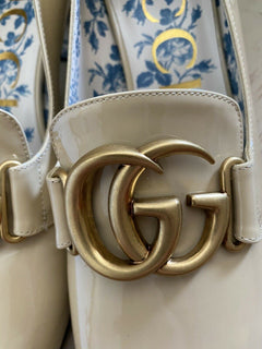 NIB $1495 Gucci Damen GG Leder Vernice Kristallschuhe Beige 9 US/39 Eu