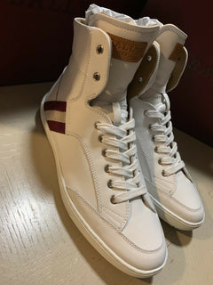 Neue 650 $ Bally Herren Oldani Leder High-Top Sneakers Weiß 6,5 US Italien