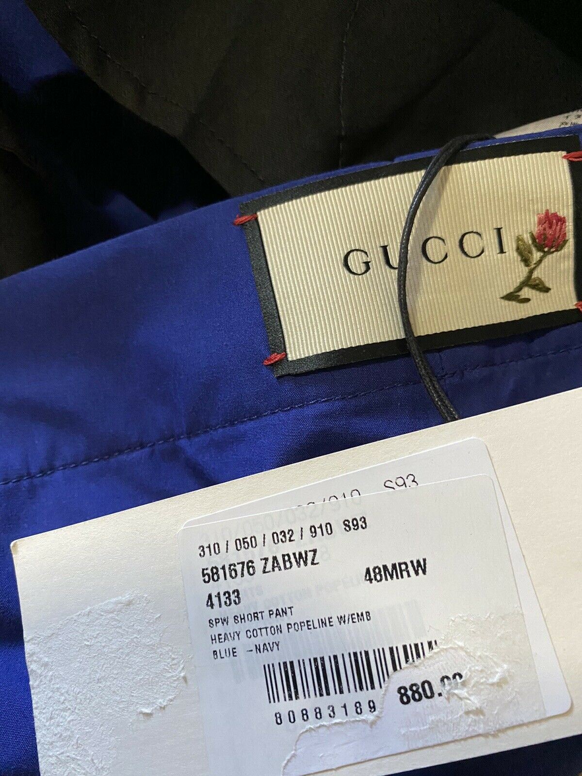 Neu mit Etikett: 880 $ Gucci kurze Herrenhose, Blau, Größe 32 US (48 Eu), Italien