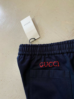Neu mit Etikett: 1100 $ Gucci Military Cotton Herrenhose Navy 32 US (48 Eu) Italien