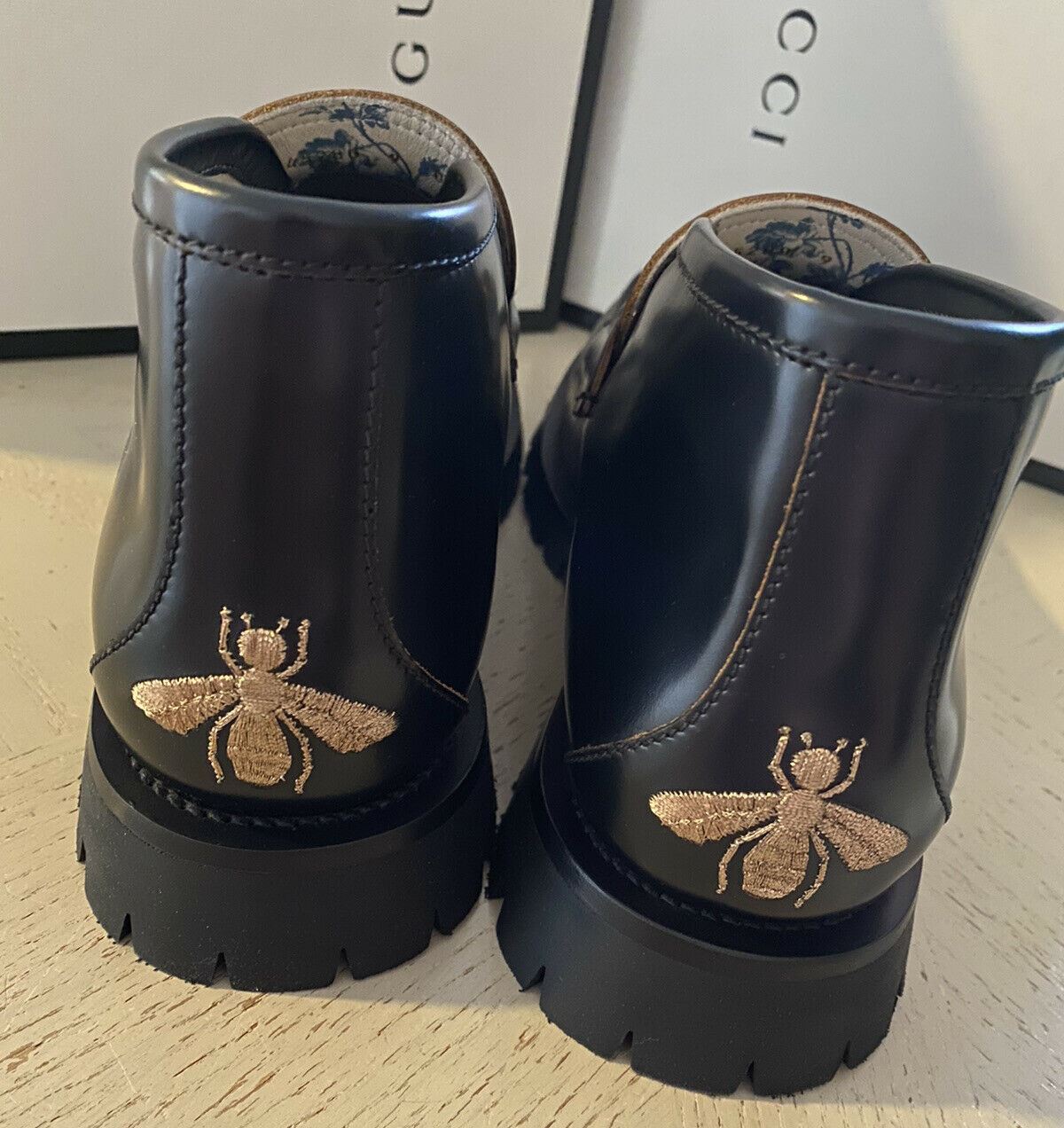 NIB $1750 Gucci Men’s Cordovan Lux Leather Ankle Boots Shoes Black 8 US / 7 UK