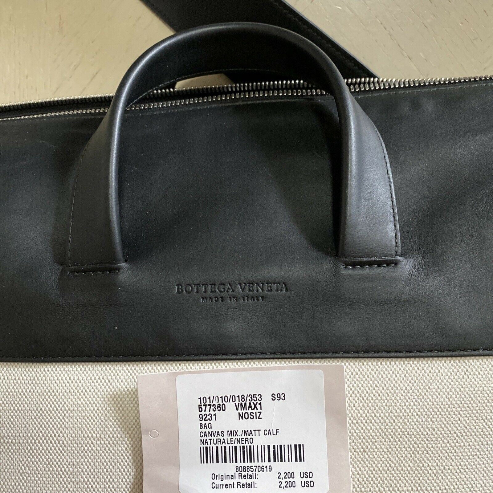 New $2200 Bottega Veneta Men Leather/Canvas Shoulder Bag Black/Naturale 577360