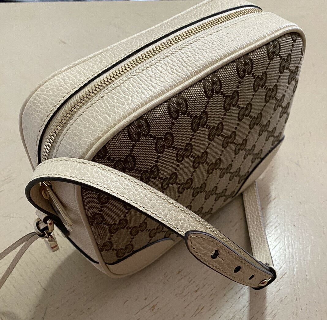 New Gucci GG Monogram Leather/Canvas Crossbody Shoulder Bag Brown/Cream 449413